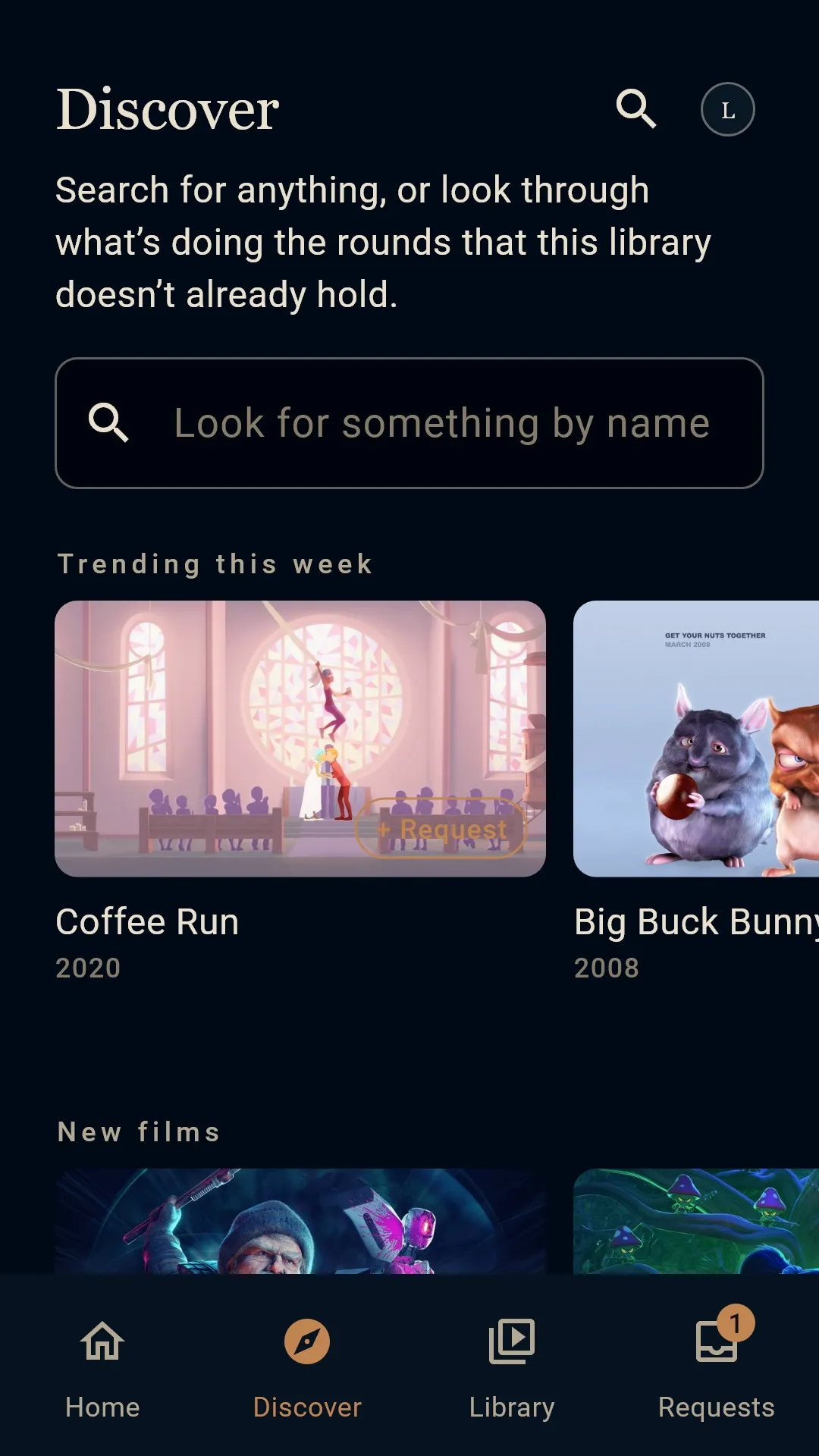 Discover, with a search field and the titles trending this week